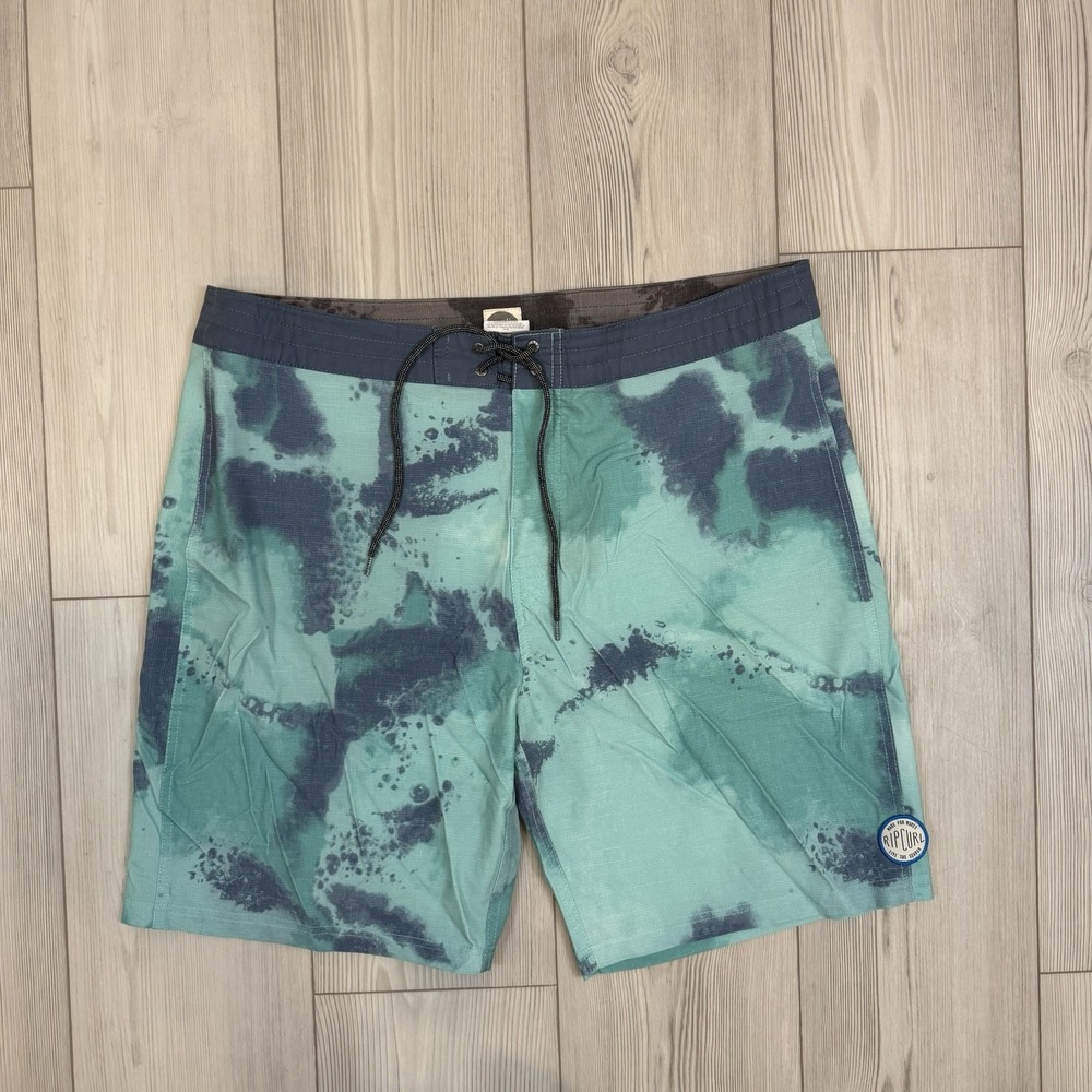 RIP CURL Board Shorts Mens 36 Blue Green Surf Swim Beach Adjustable Back Pocket
